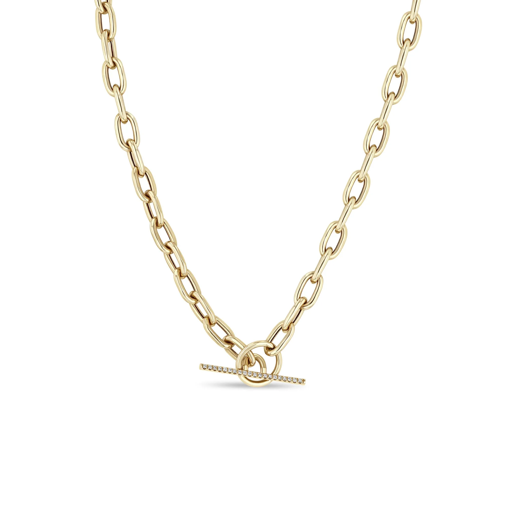 14k Extra Large Square Oval Link Chain Pavé Diamond Toggle Necklace sold by Zoe Chicco
