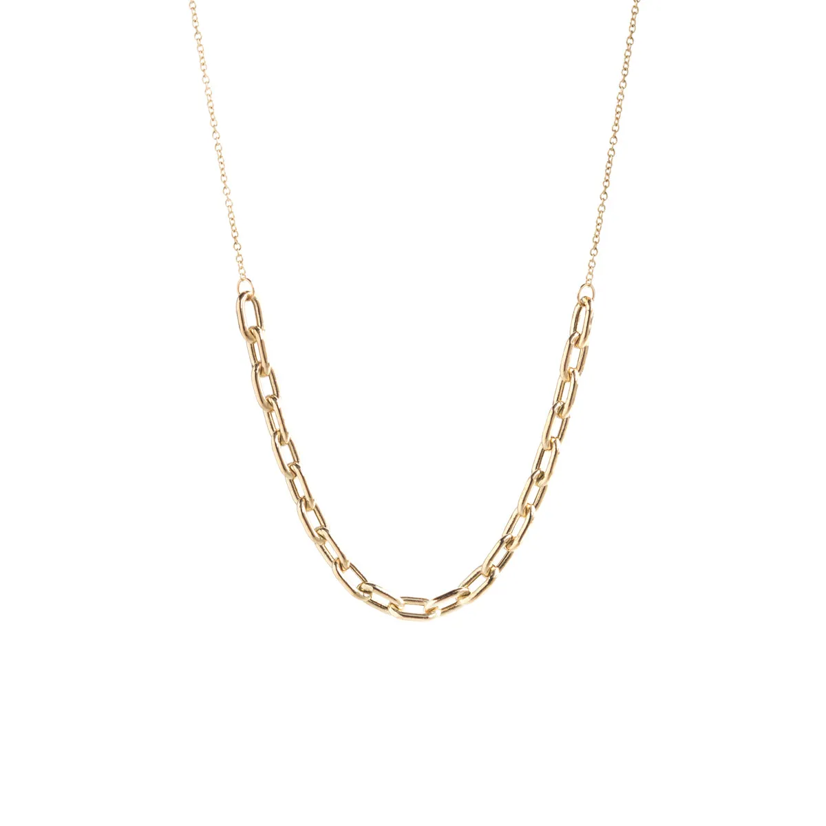 14k Large Square Oval Link Station Necklace sold by Zoe Chicco