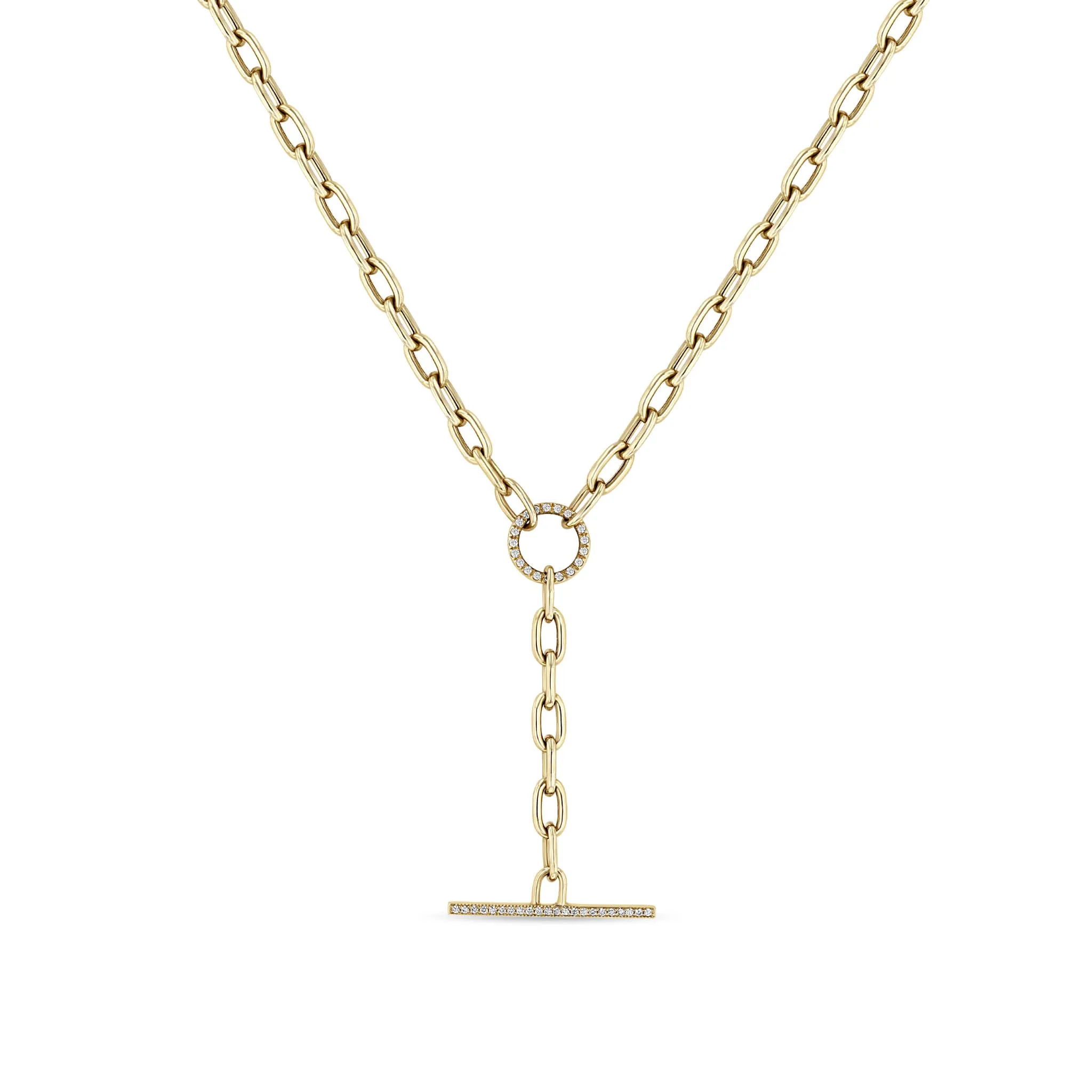 14k Large Square Oval Chain Pavé Diamond Faux Toggle Lariat Necklace sold by Zoe Chicco