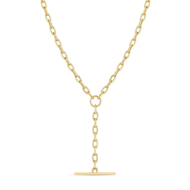 14k Gold Medium Square Oval Link Faux Toggle Lariat Necklace sold by Zoe Chicco