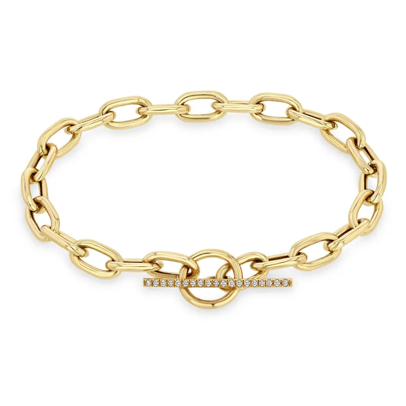 14k Extra Large Square Oval Link Chain Bracelet with Pavé Diamond Toggle sold by Zoe Chicco