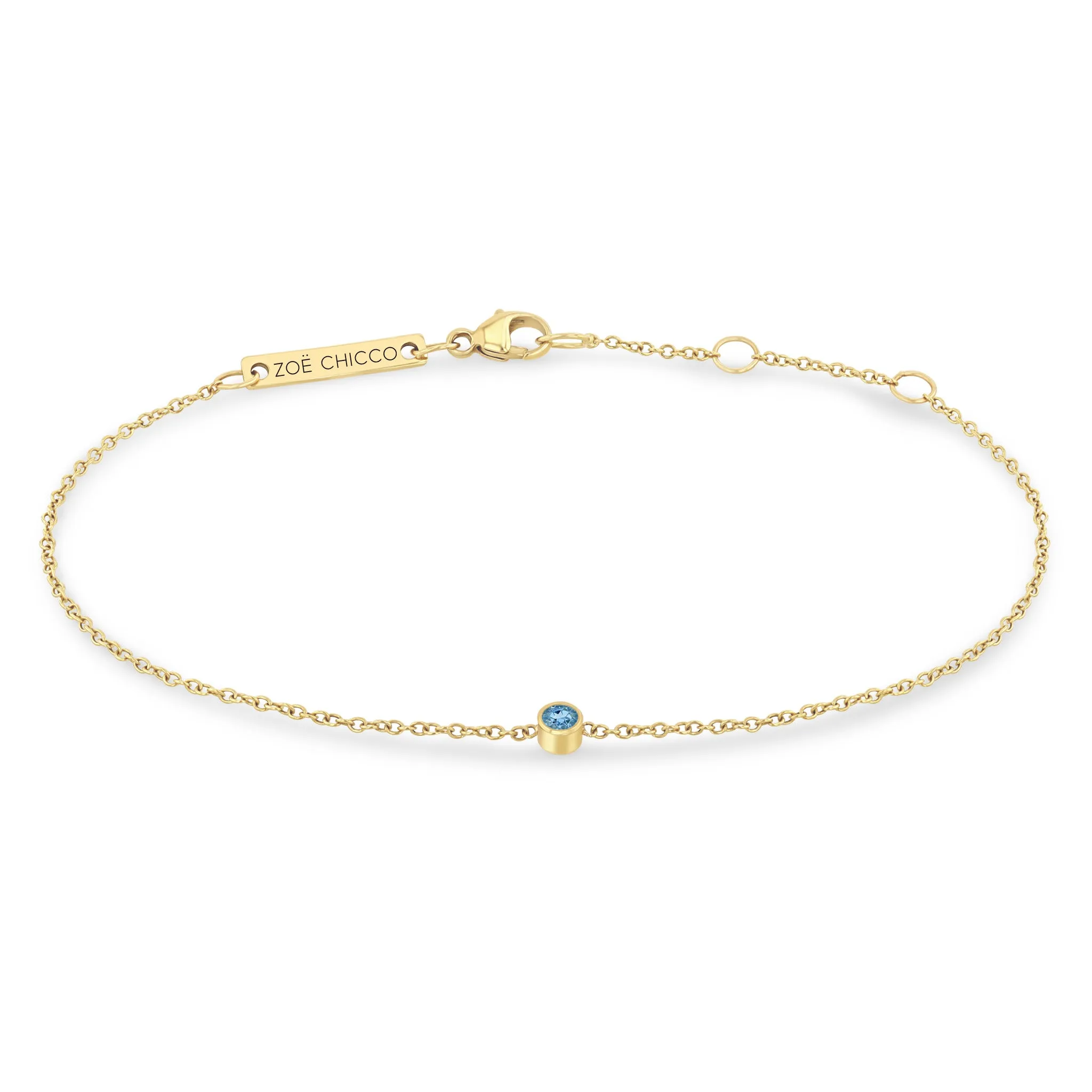 14k Single Aquamarine Bezel Bracelet | March Birthstone sold by Zoe Chicco