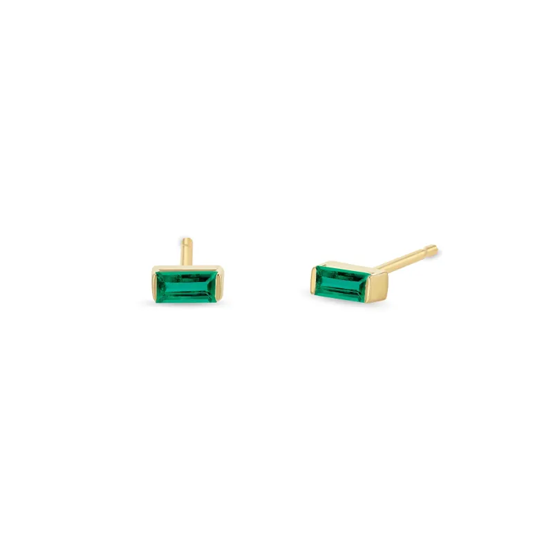 14k Emerald Baguette Studs | May Birthstone sold by Zoe Chicco