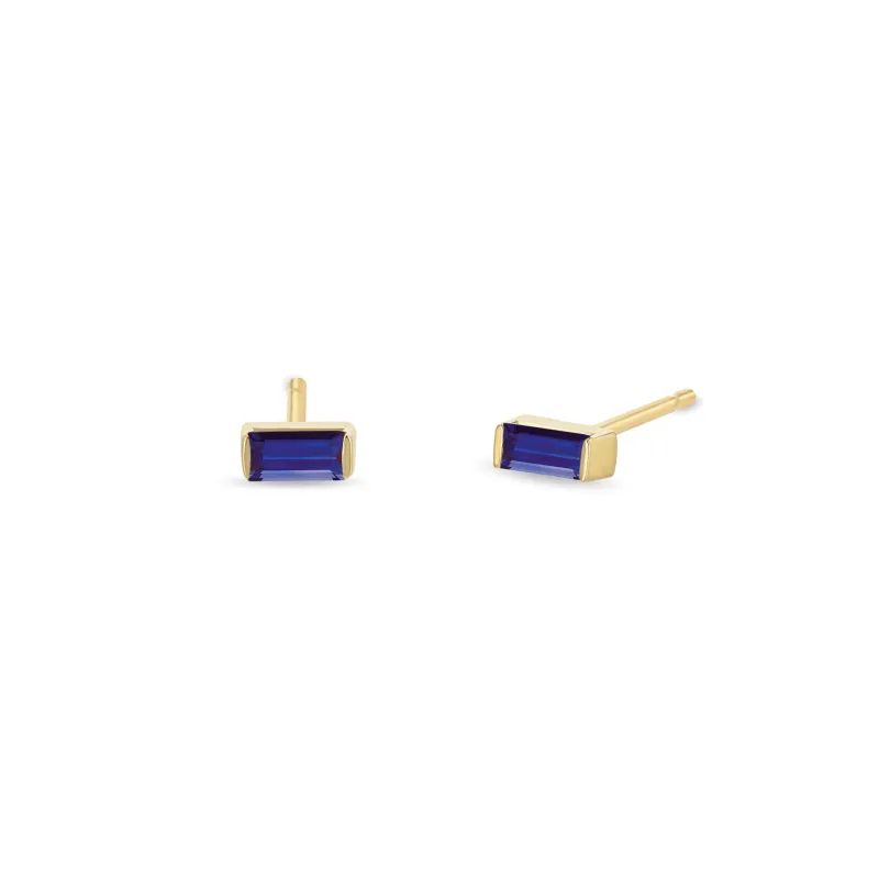 14k Blue Sapphire Baguette Studs | September Birthstone sold by Zoe Chicco