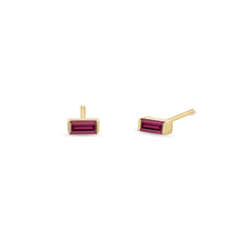 14k Garnet Baguette Studs | January Birthstone sold by Zoe Chicco