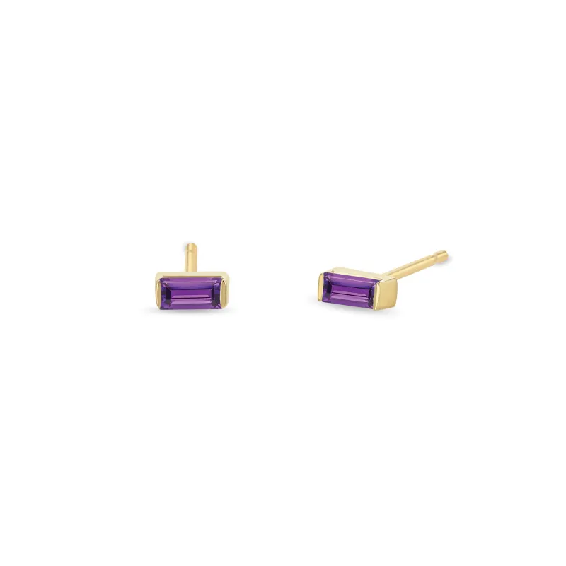 14k Amethyst Baguette Studs | February Birthstone made by Zoe Chicco
