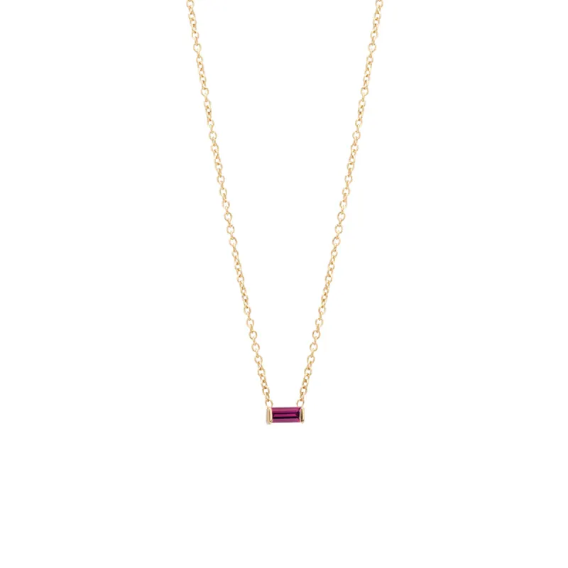 14k Garnet Baguette Necklace | January Birthstone sold by Zoe Chicco