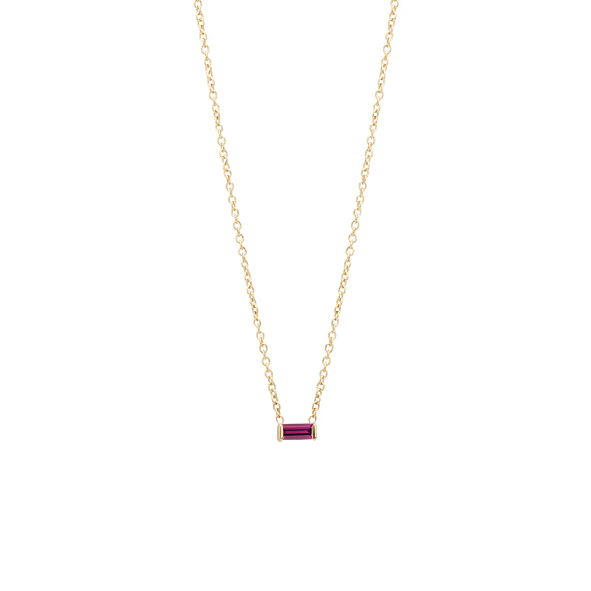 14k Garnet Baguette Necklace | January Birthstone sold by Zoe Chicco