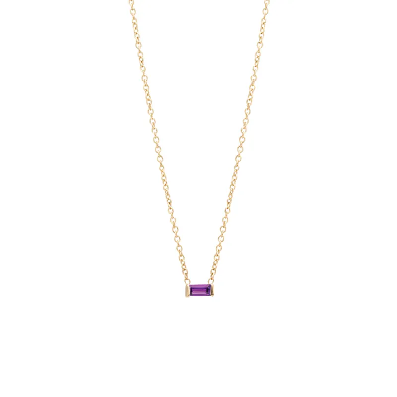 14k amethyst baguette necklace | February Birthstone sold by Zoe Chicco