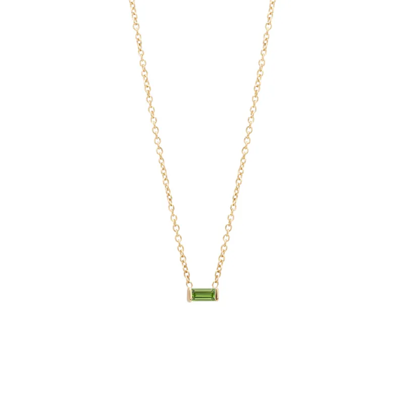 14k Peridot Baguette Necklace | August Birthstone sold by Zoe Chicco