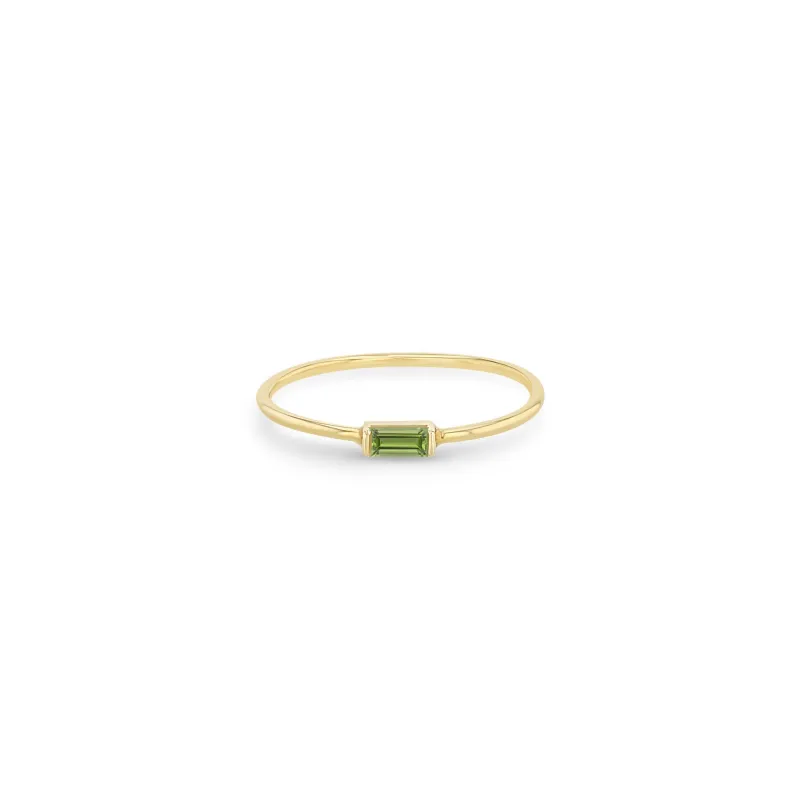 14k Medium Peridot Baguette Ring | August Birthstone sold by Zoe Chicco