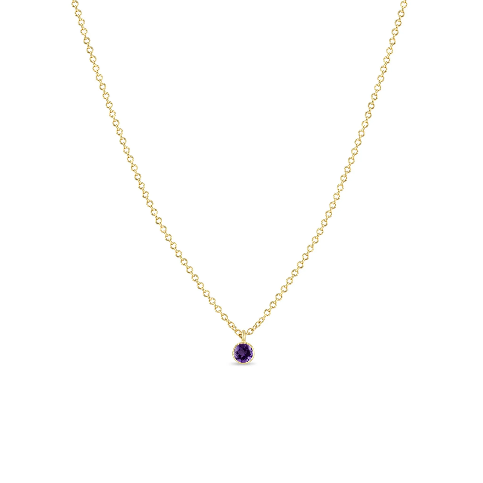 14k Single Amethyst Pendant Necklace | February Birthstone sold by Zoe Chicco