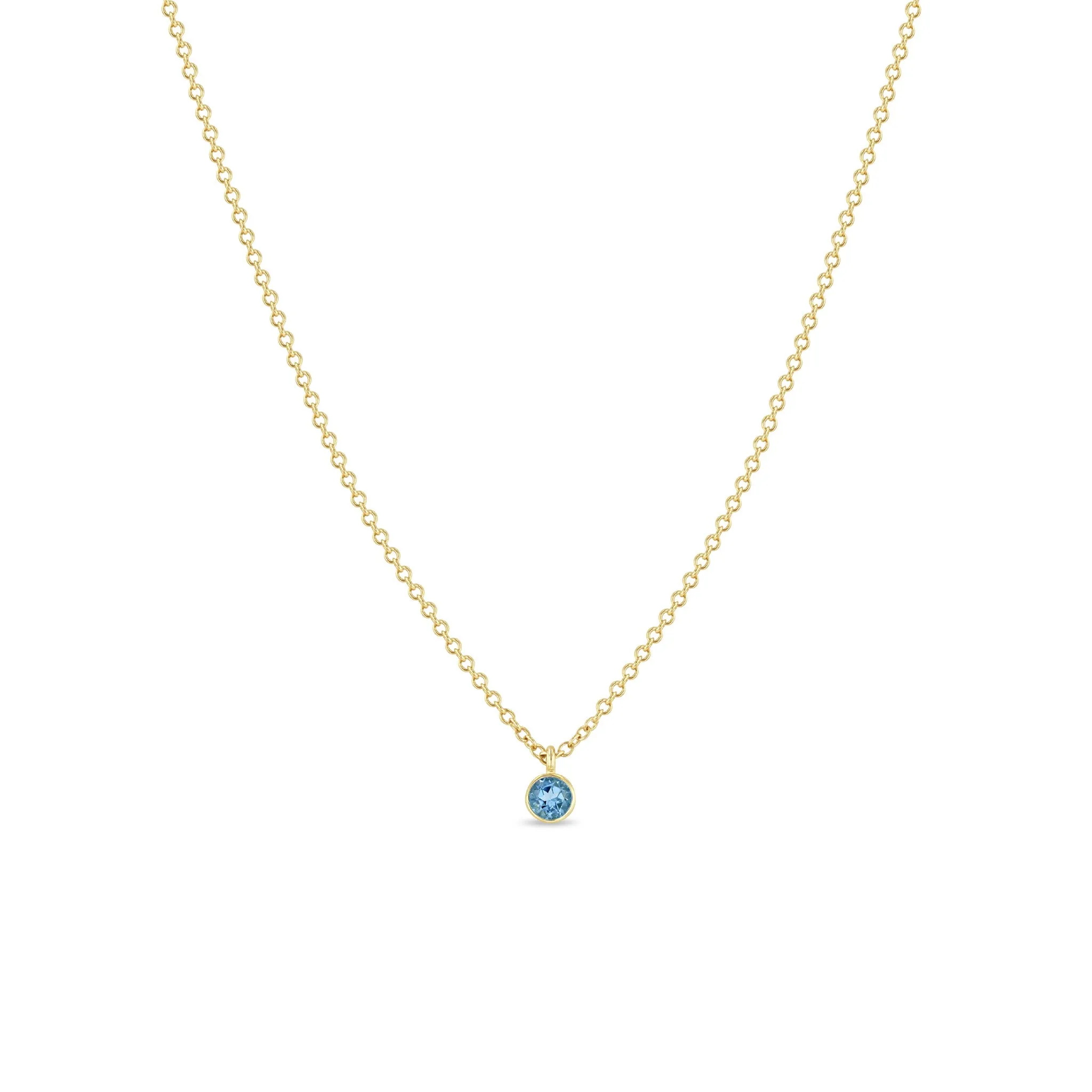 14k Single Aquamarine Pendant Necklace | March Birthstone sold by Zoe Chicco