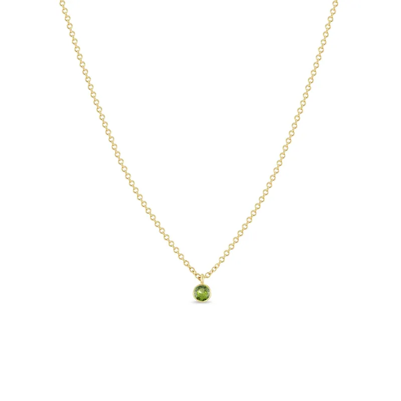 14k Single Peridot Bezel Pendant Necklace | August Birthstone sold by Zoe Chicco