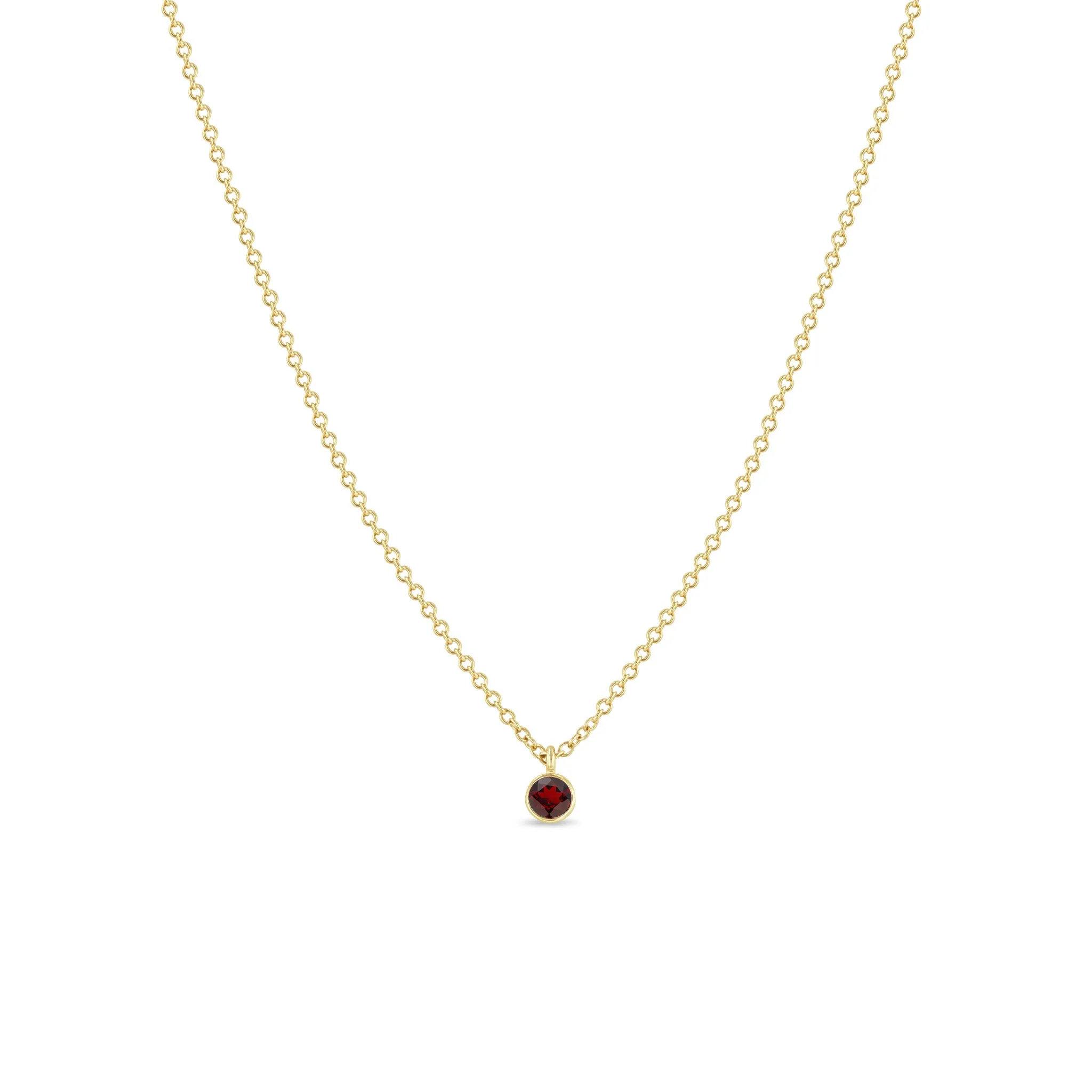 14k Single Garnet Pendant Necklace | January Birthstone sold by Zoe Chicco