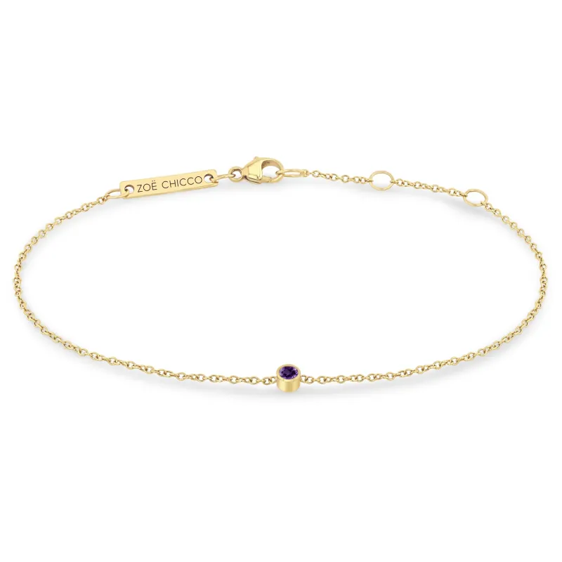 14k Single Amethyst Bezel Bracelet | February Birthstone sold by Zoe Chicco