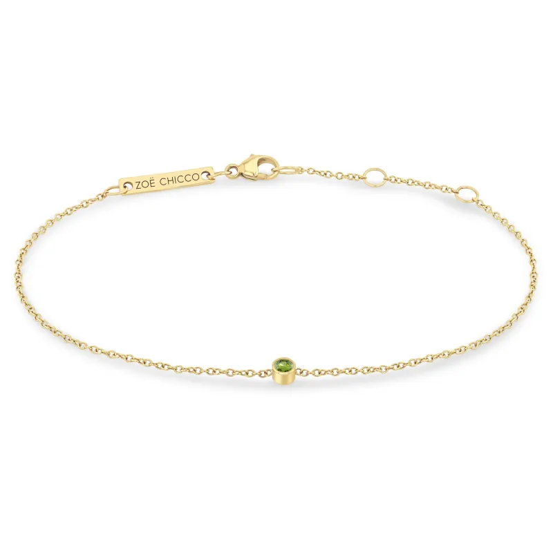 14k Single Peridot Bezel Bracelet | August Birthstone sold by Zoe Chicco