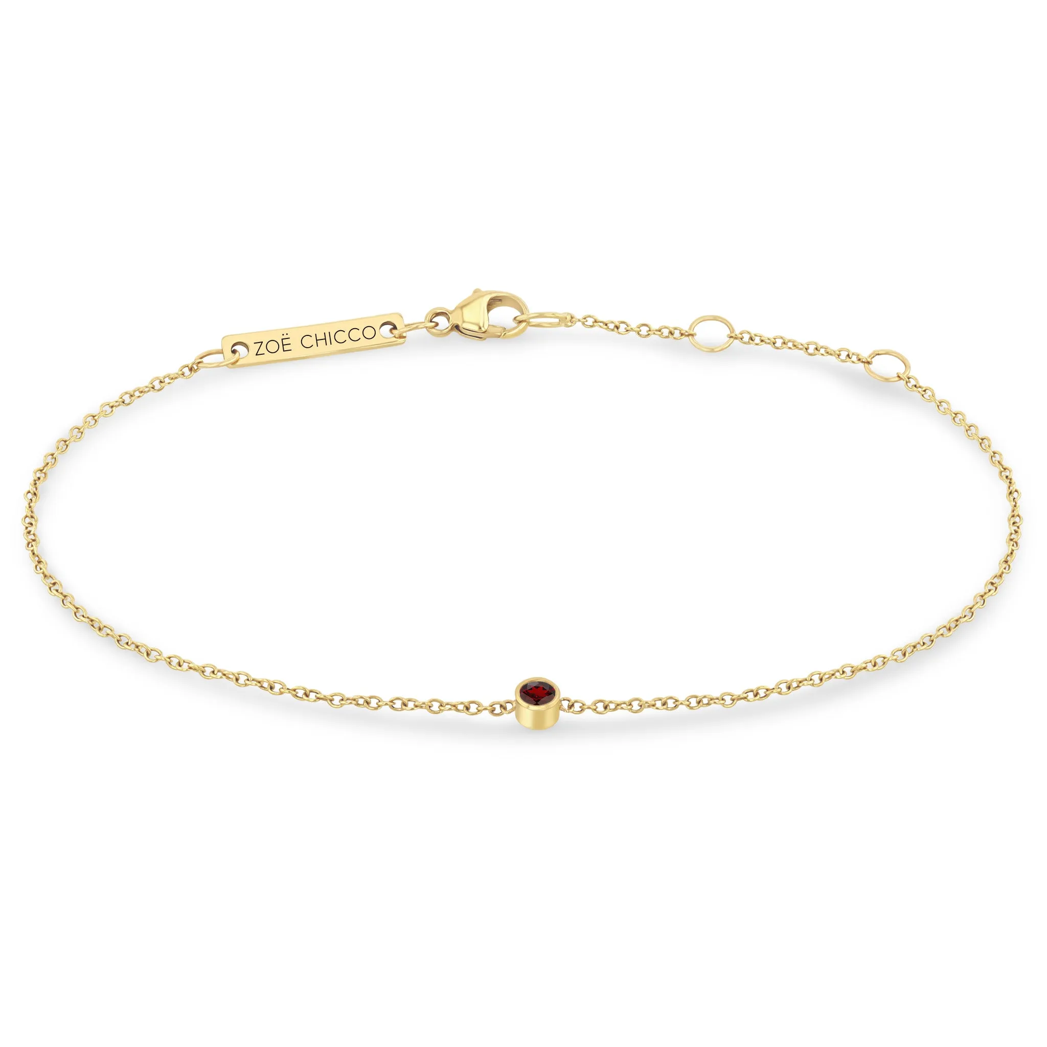 14k Single Garnet Bezel Bracelet | January Birthstone sold by Zoe Chicco