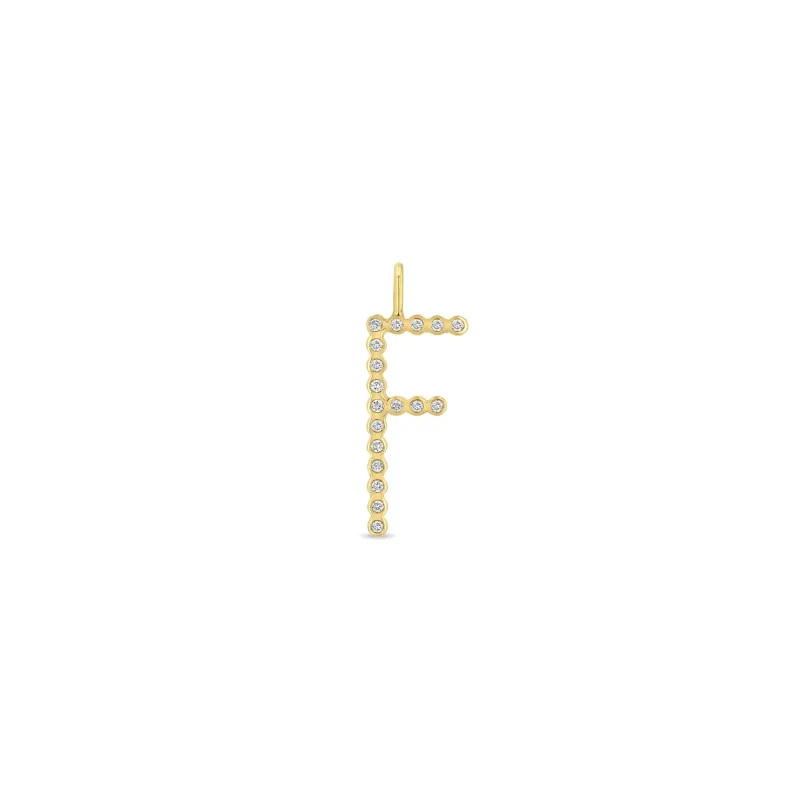 14k Single Diamond Bezel Letter Charm Pendant sold by Zoe Chicco
