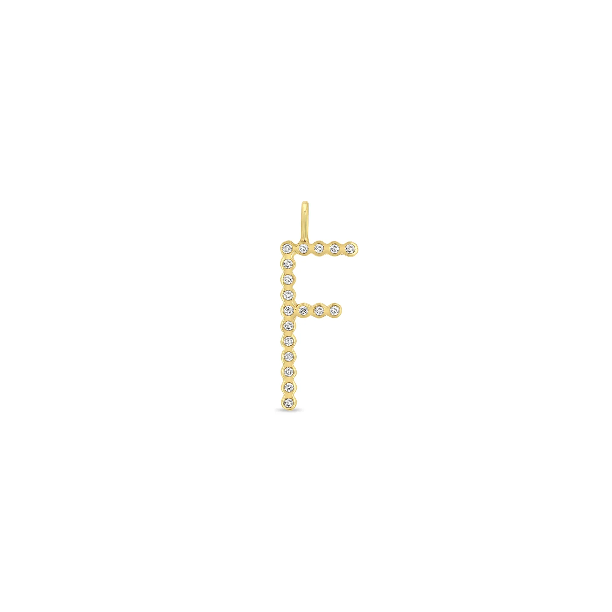 14k Single Diamond Bezel Letter Charm Pendant sold by Zoe Chicco