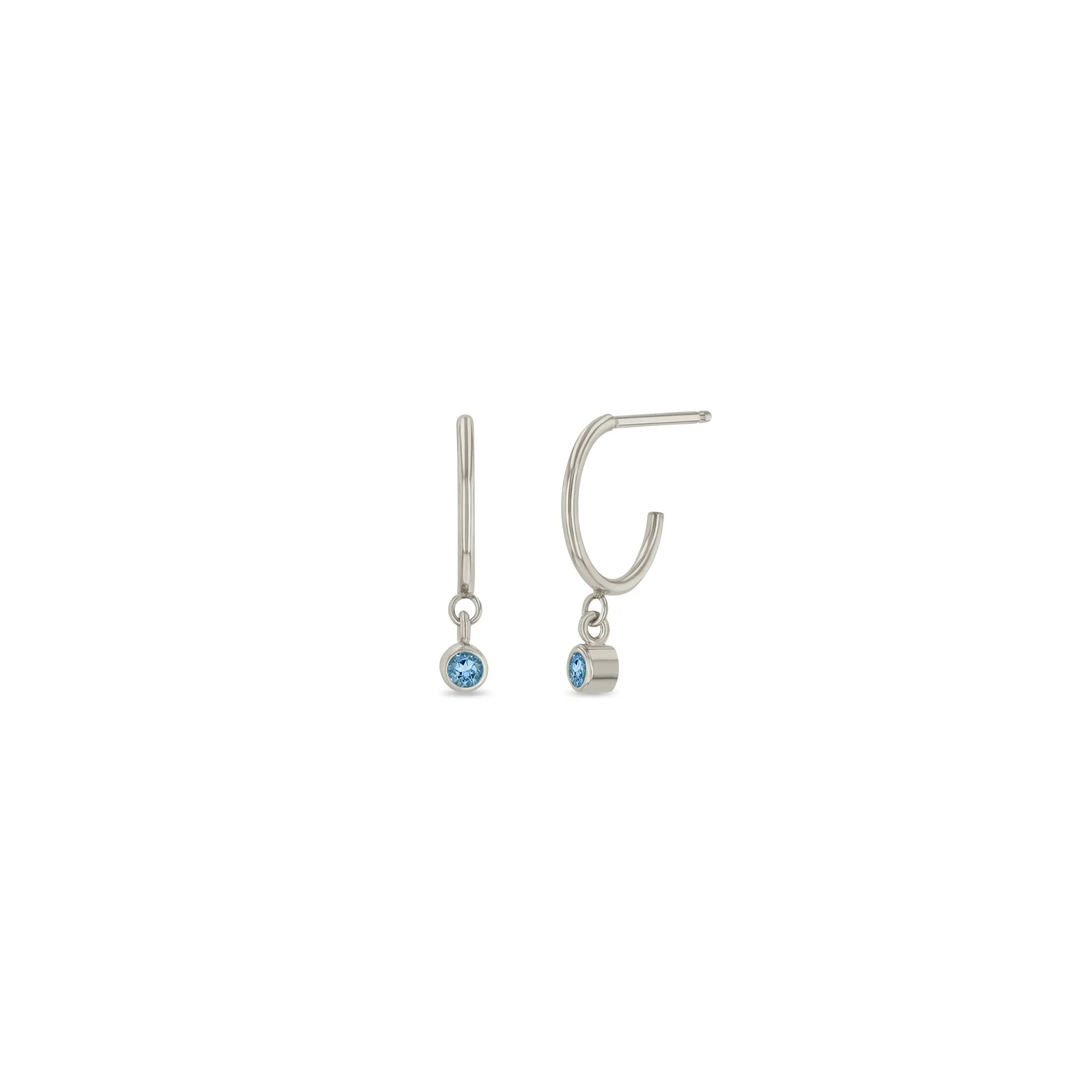 14k Dangling Aquamarine Huggie Hoops | March Birthstone sold by Zoe Chicco product image thumbnail 3