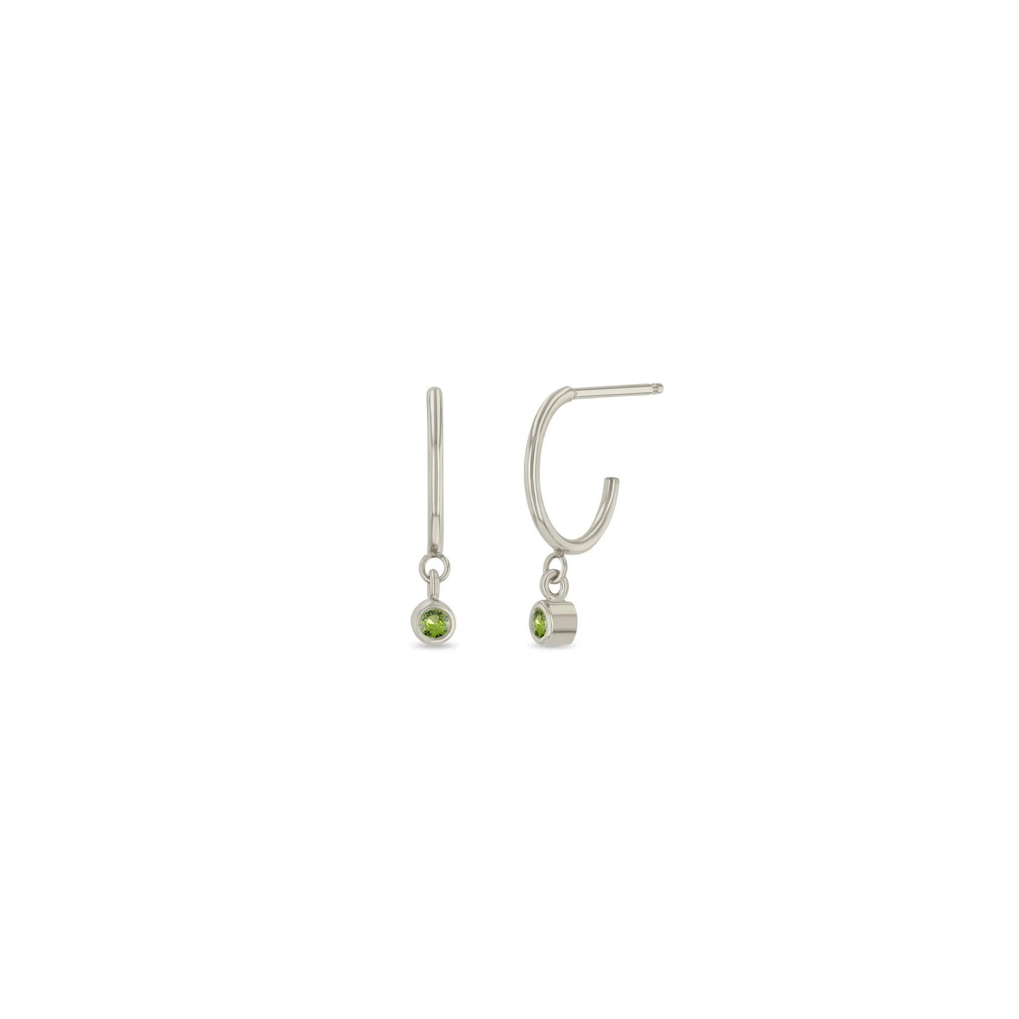14k Dangling Peridot Huggie Hoops | August Birthstone sold by Zoe Chicco product image thumbnail 3