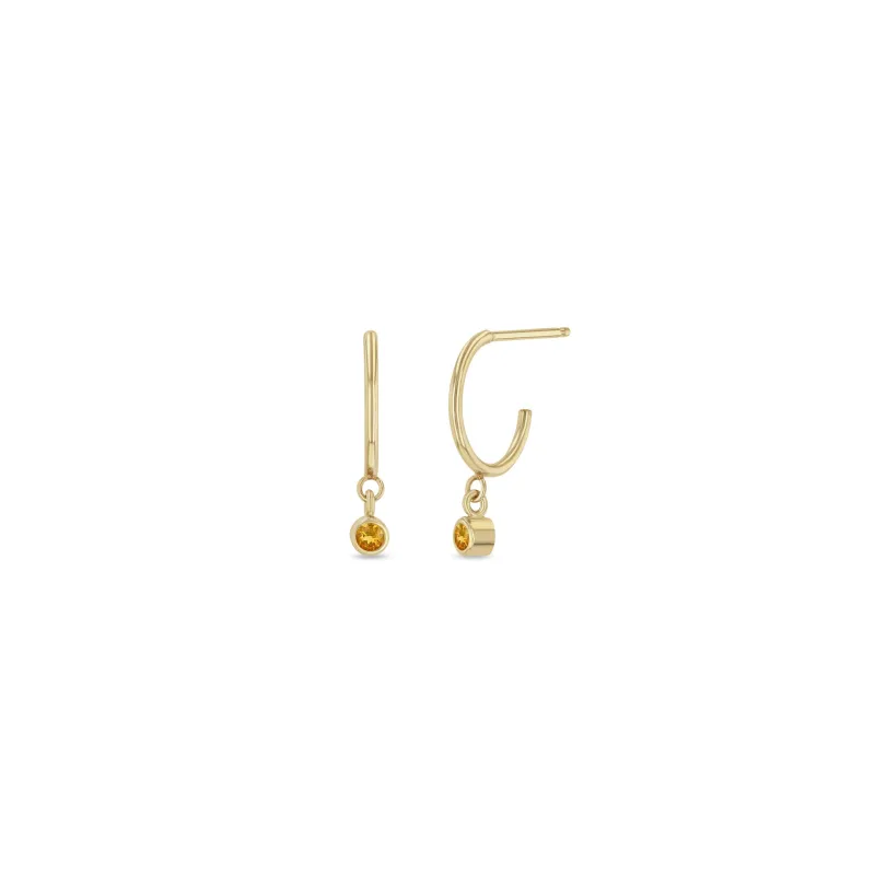 14k Dangling Citrine Huggie Hoops | November Birthstone sold by Zoe Chicco