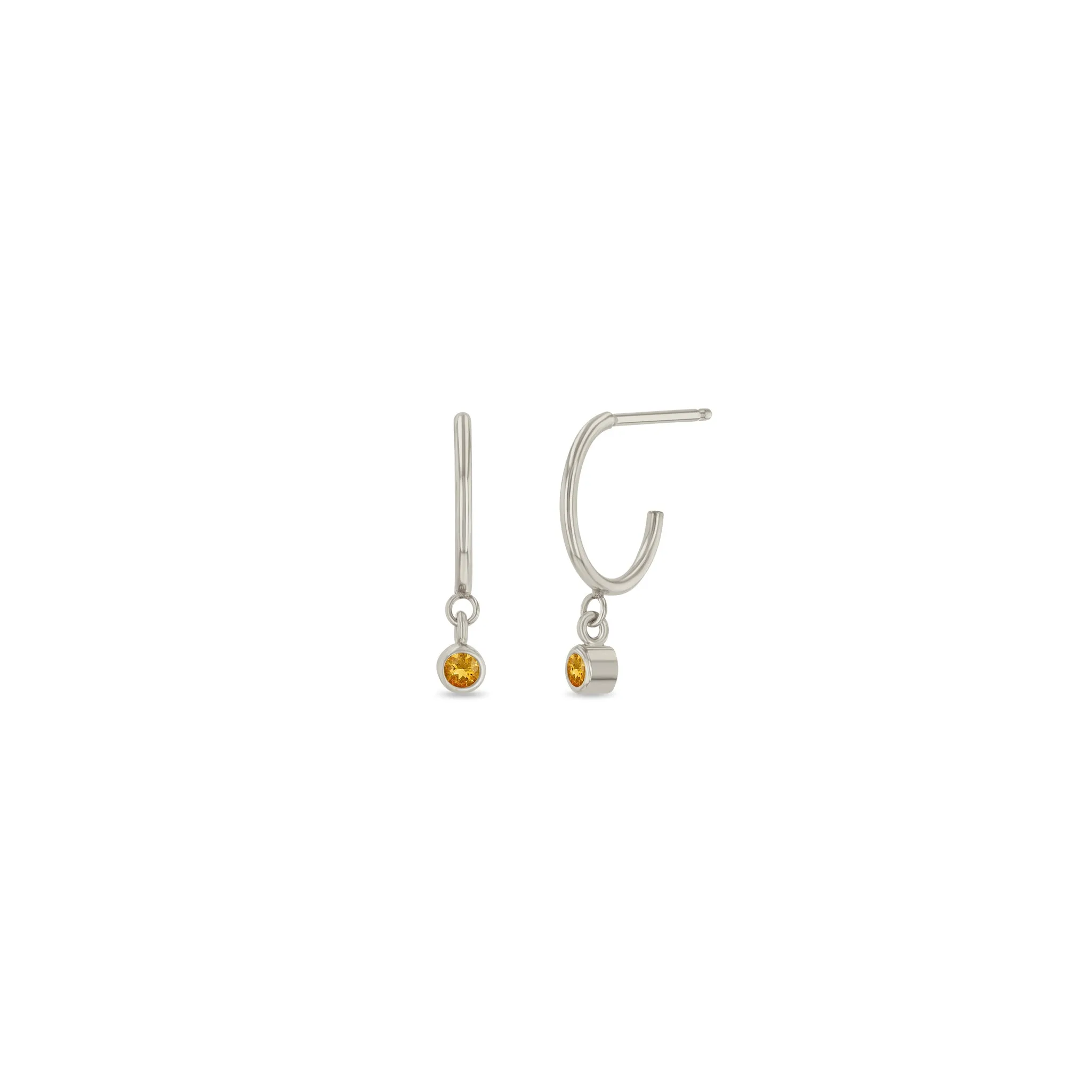 14k Dangling Citrine Huggie Hoops | November Birthstone sold by Zoe Chicco product image thumbnail 3