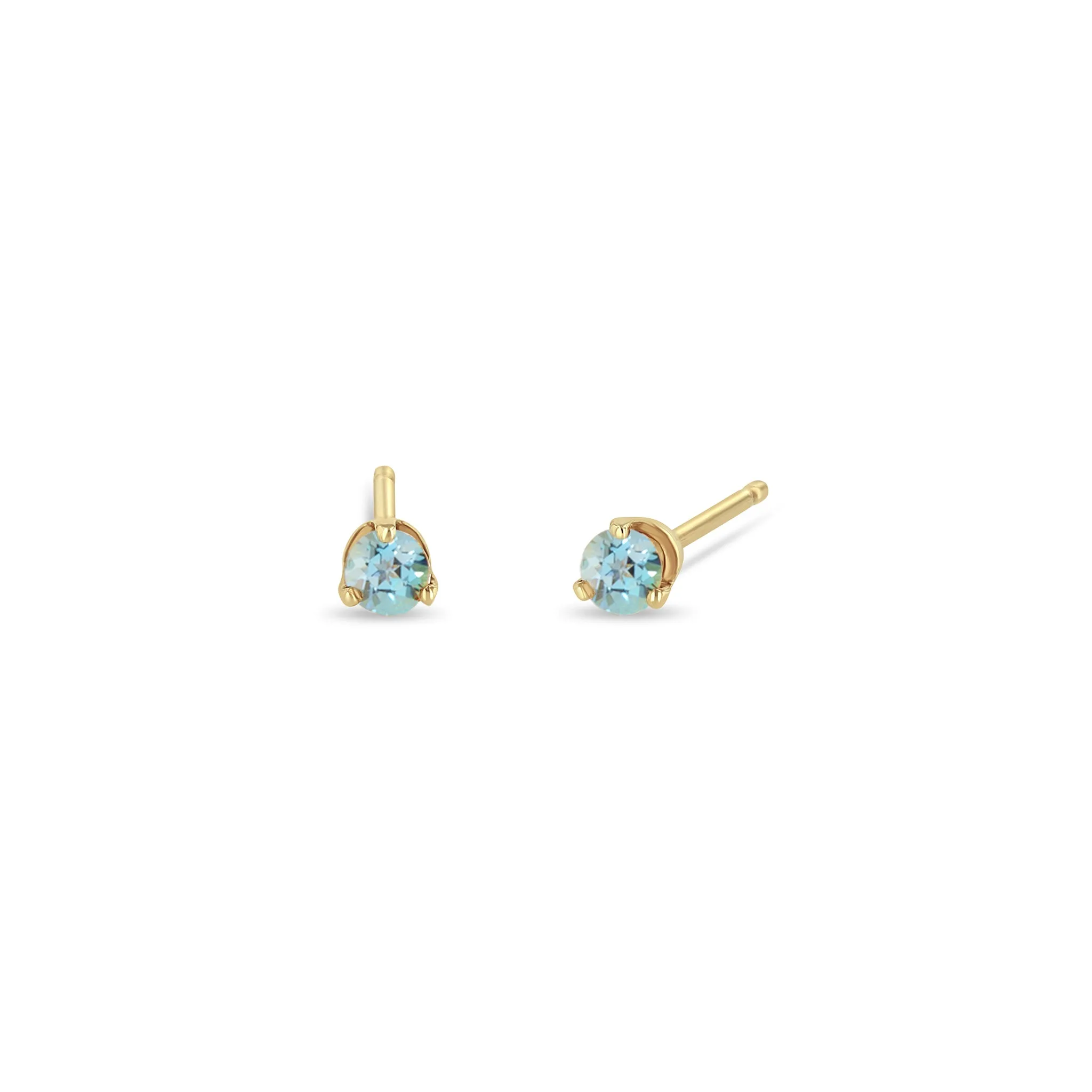 14k Small Aquamarine Prong Studs | March Birthstone sold by Zoe Chicco