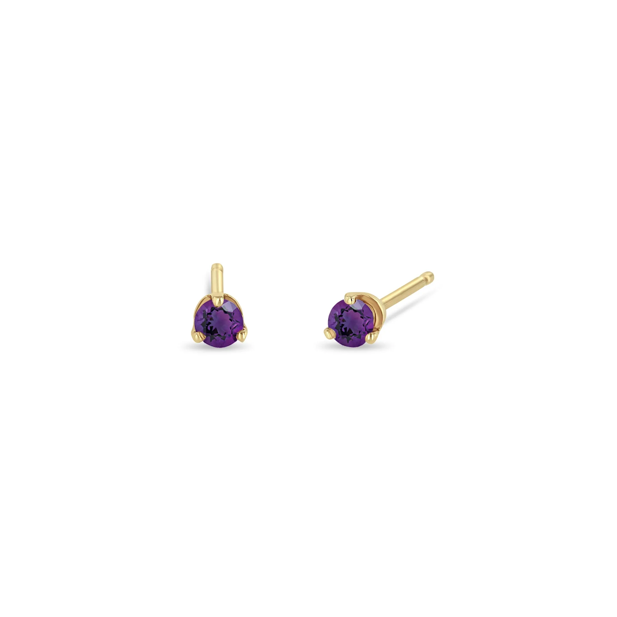 14k Small Amethyst Prong Studs | February Birthstone sold by Zoe Chicco