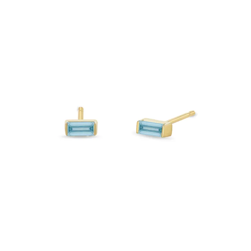 14k Aquamarine Baguette Studs | March Birthstone made by Zoe Chicco