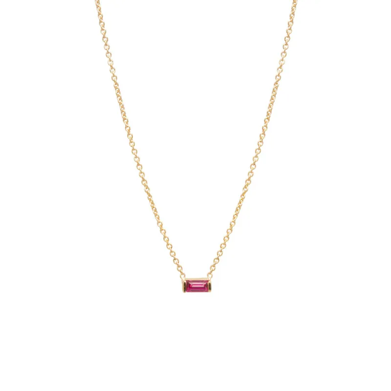 14k Ruby Baguette Necklace | July Birthstone sold by Zoe Chicco