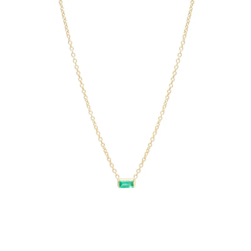 14k Emerald Baguette Necklace | May Birthstone sold by Zoe Chicco