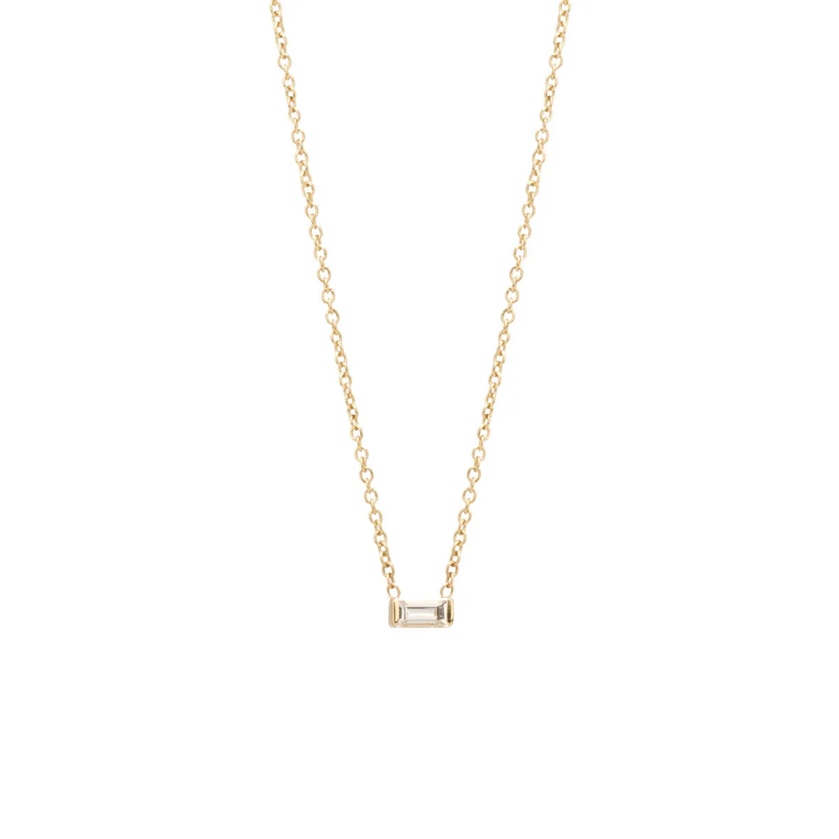 14k Medium Baguette Diamond Necklace | April Birthstone sold by Zoe Chicco
