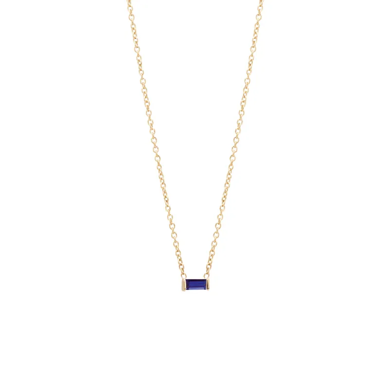14k blue sapphire baguette necklace | September Birthstone sold by Zoe Chicco