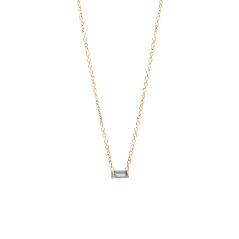 14k Aquamarine Baguette Necklace | March Birthstone sold by Zoe Chicco
