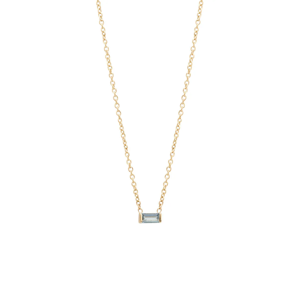 14k Aquamarine Baguette Necklace | March Birthstone sold by Zoe Chicco