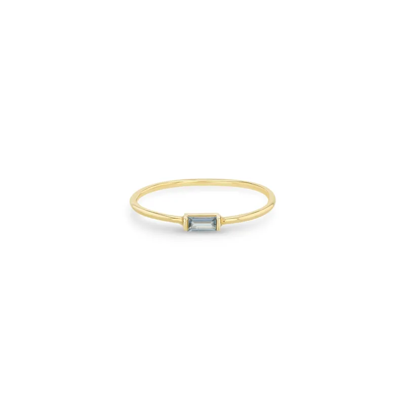 14k Medium Aquamarine Baguette Ring | March Birthstone sold by Zoe Chicco