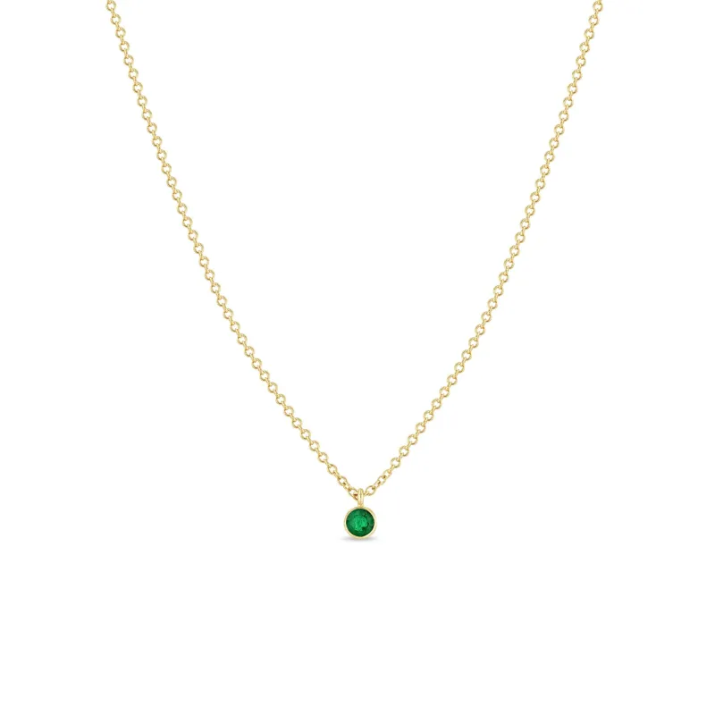 14k Single Emerald Pendant Necklace | May Birthstone sold by Zoe Chicco
