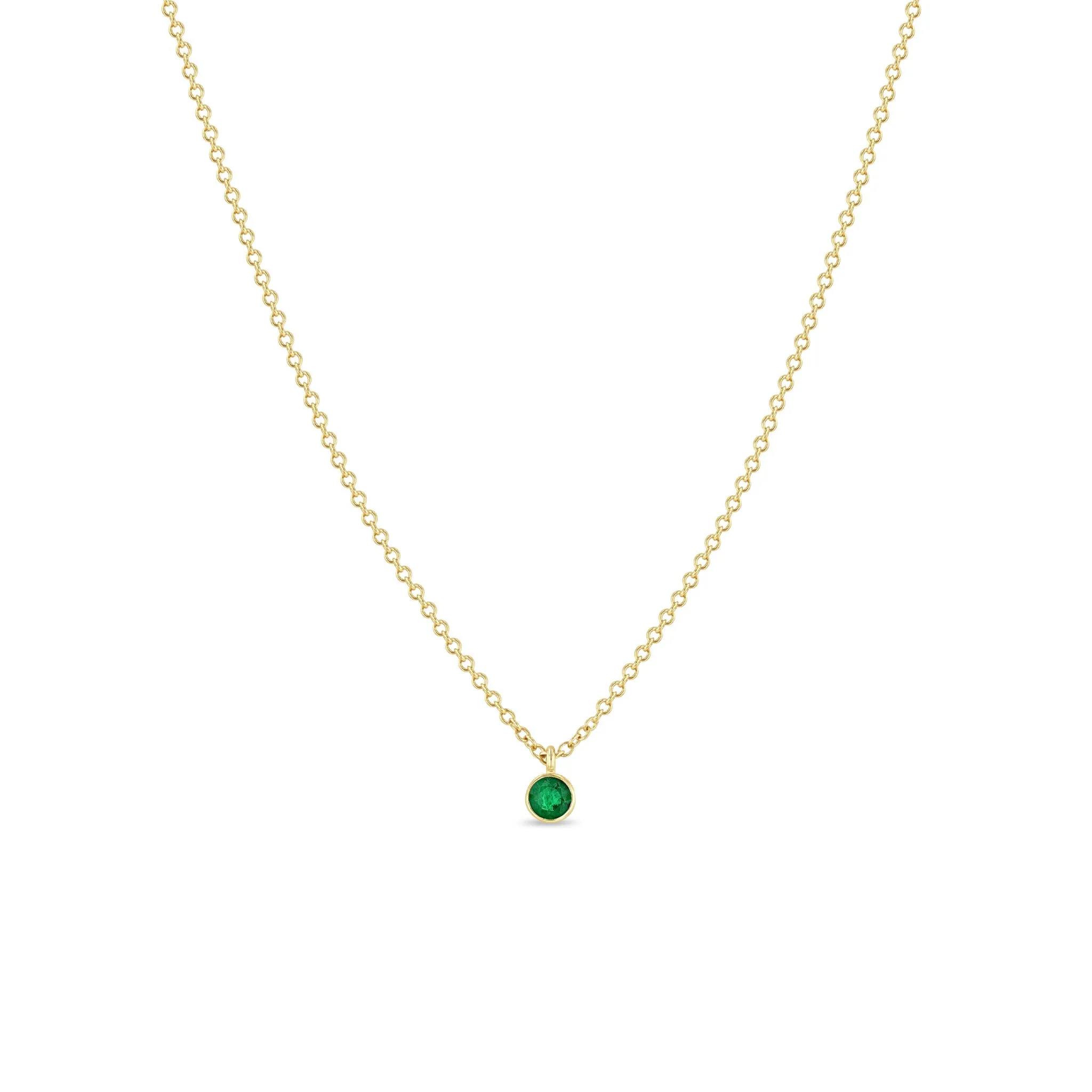 14k Single Emerald Pendant Necklace | May Birthstone sold by Zoe Chicco