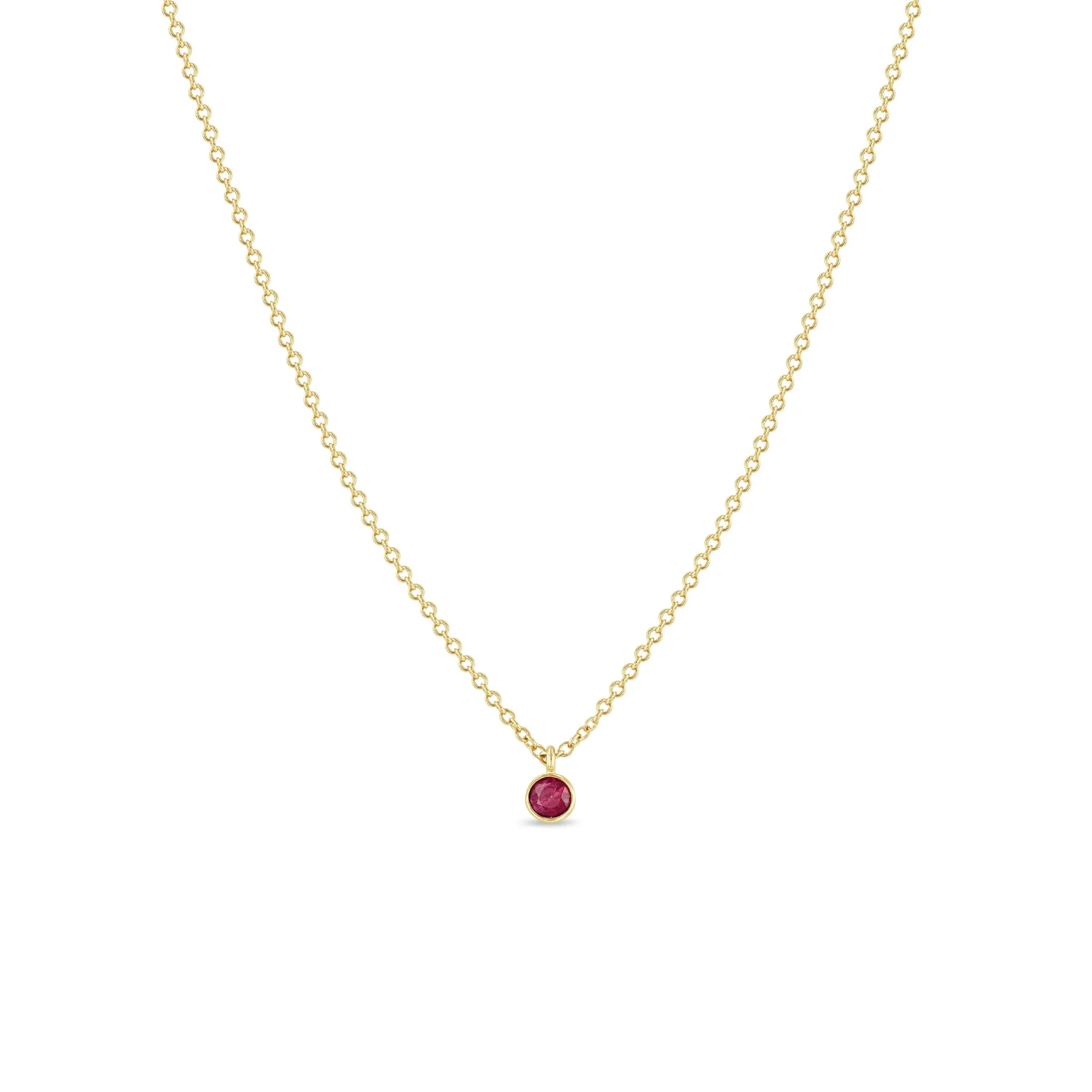14k Single Ruby Pendant Necklace | July Birthstone sold by Zoe Chicco