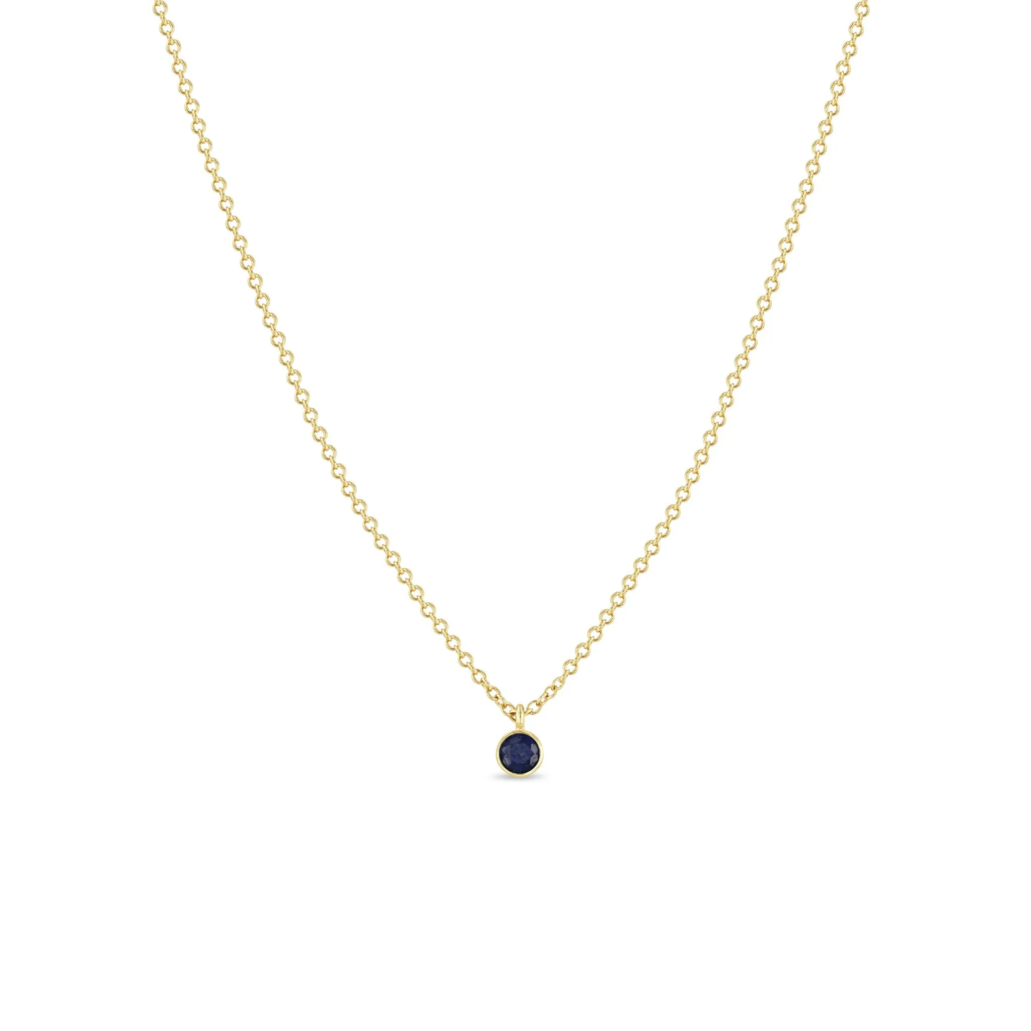 14k Single Blue Sapphire Pendant Necklace | September birthstone sold by Zoe Chicco