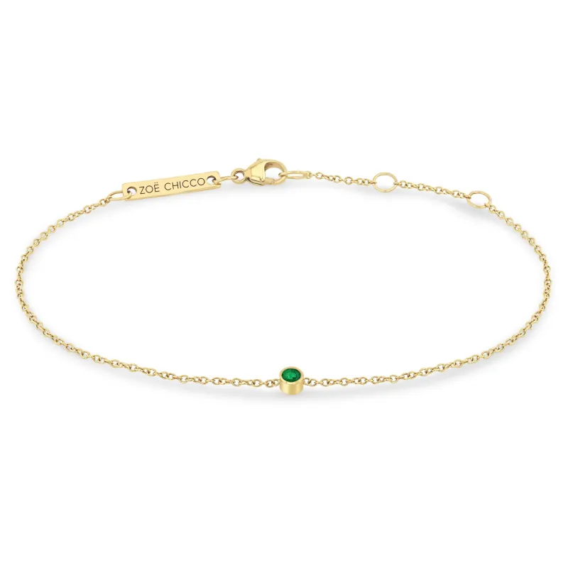 14k Single Emerald Bezel Bracelet | May Birthstone sold by Zoe Chicco