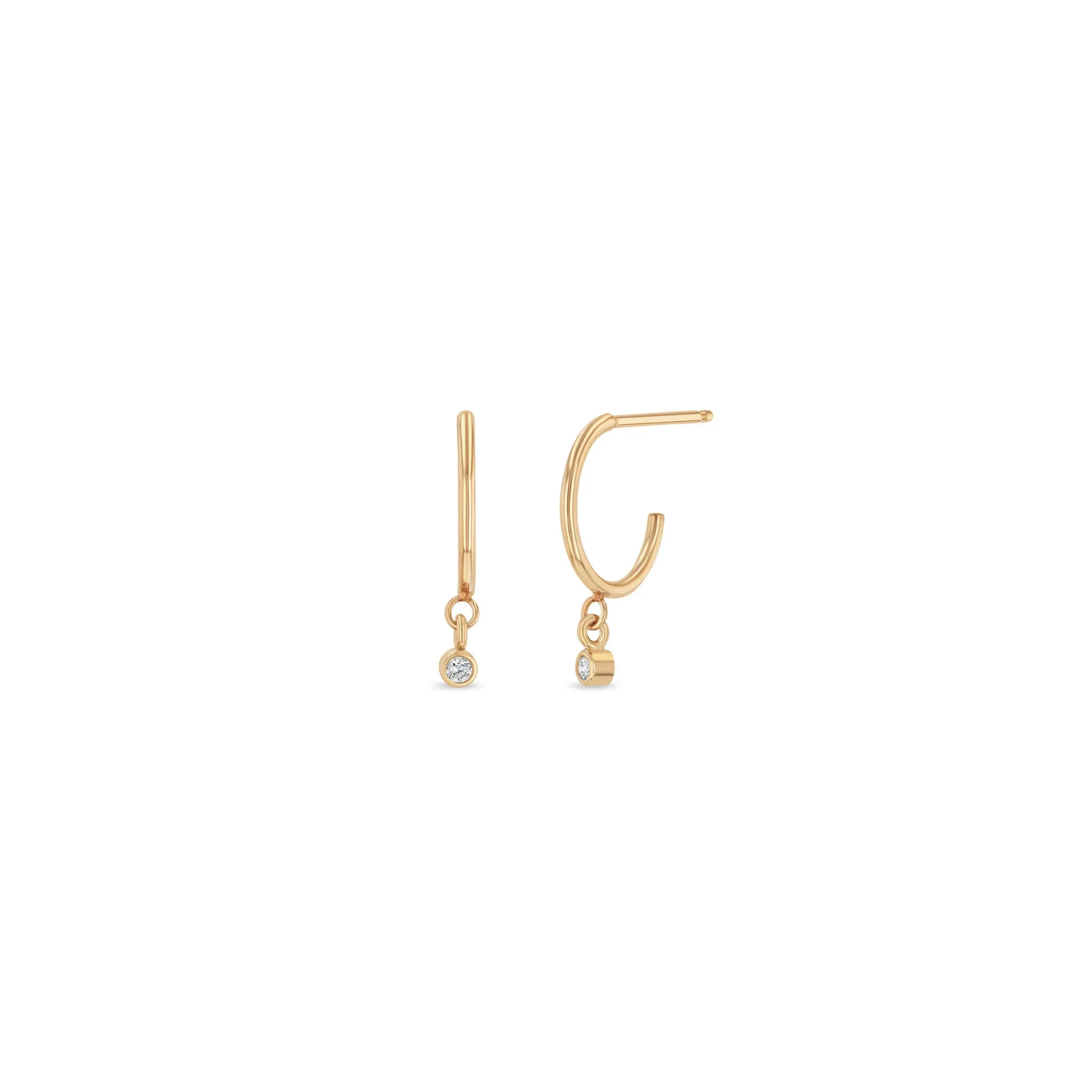 14k Dangling Diamond Bezel Thin Huggie Hoops sold by Zoe Chicco product image thumbnail 4