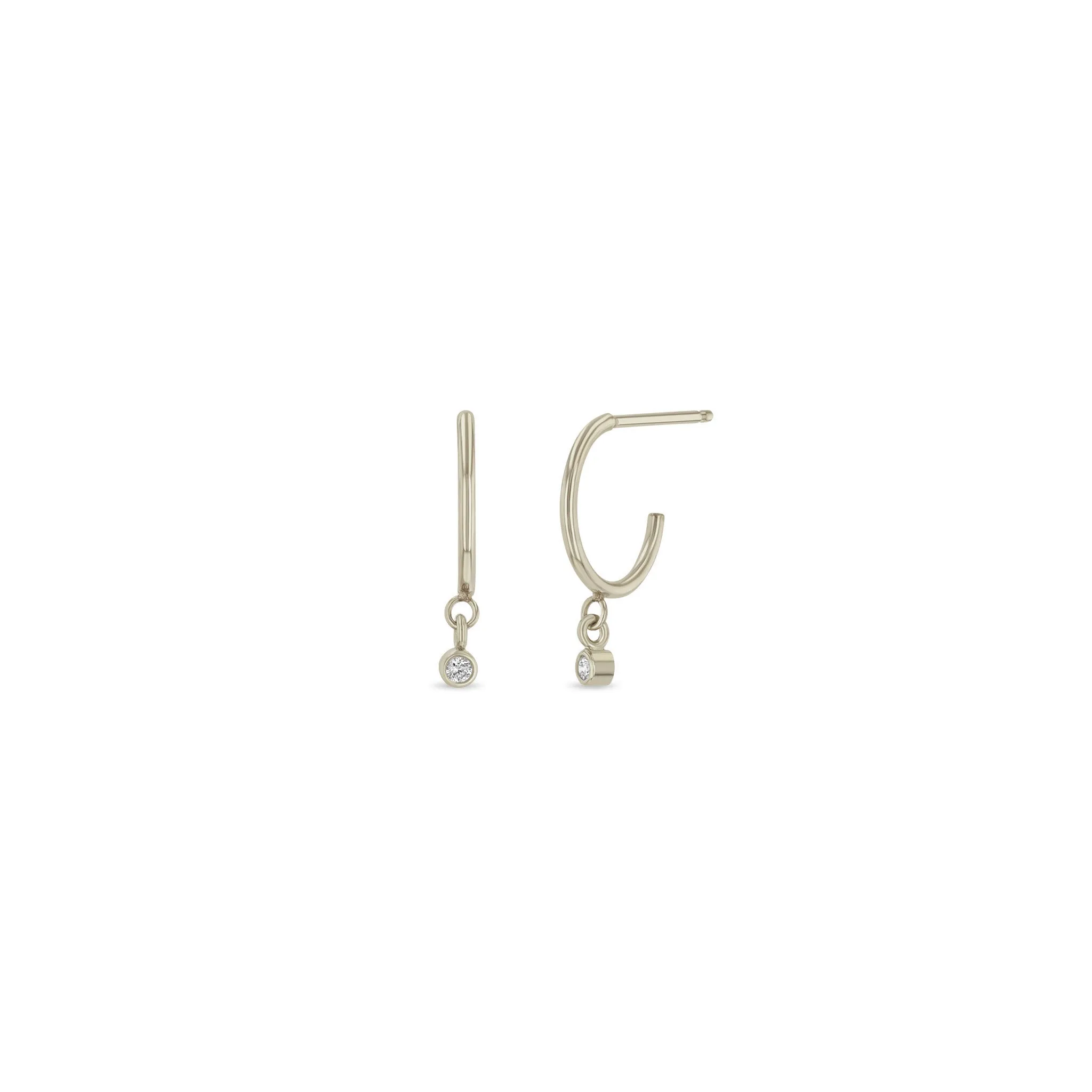 14k Dangling Diamond Bezel Thin Huggie Hoops sold by Zoe Chicco product image thumbnail 5