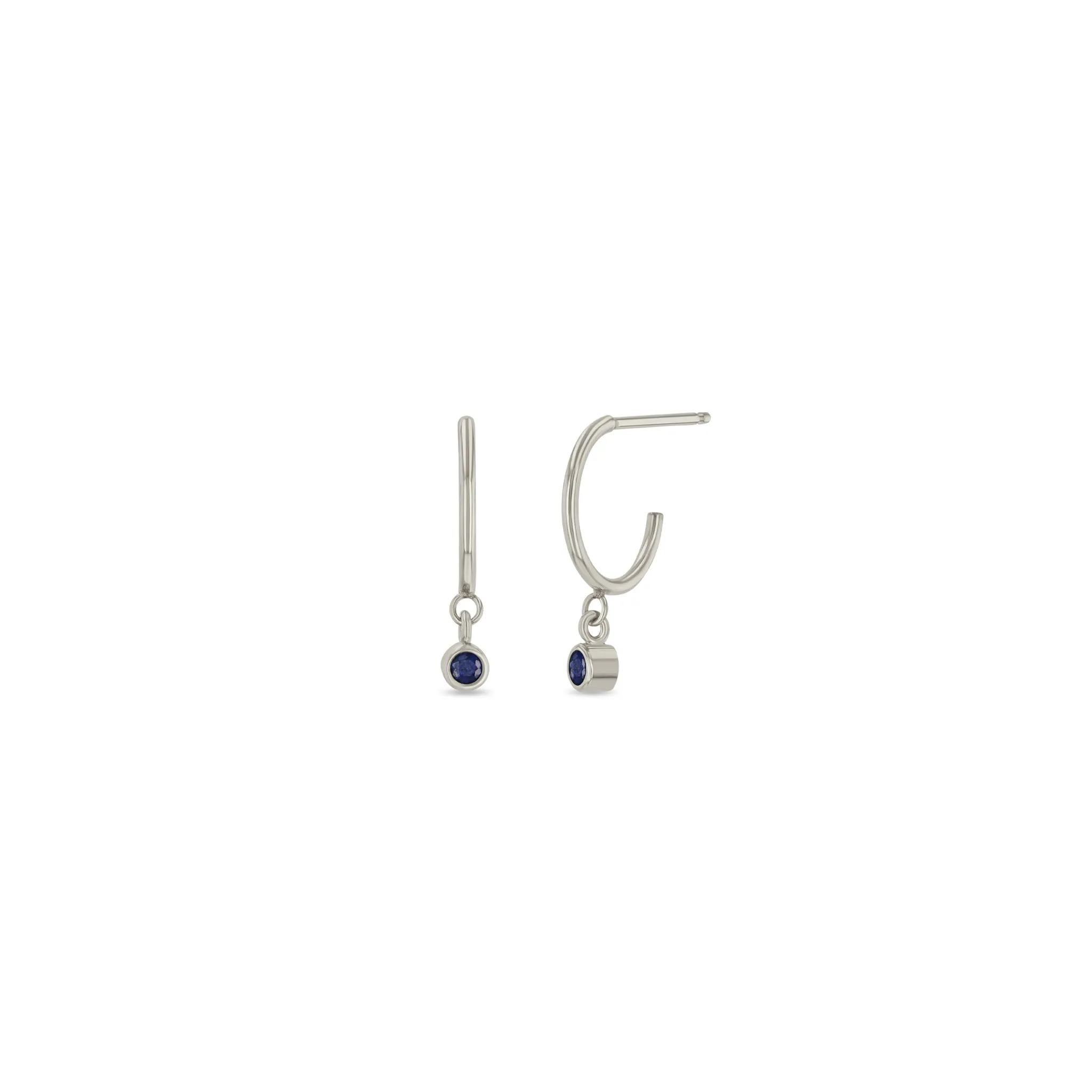 14k Dangling Blue Sapphire Huggie Hoops | September Birthstone sold by Zoe Chicco product image thumbnail 3