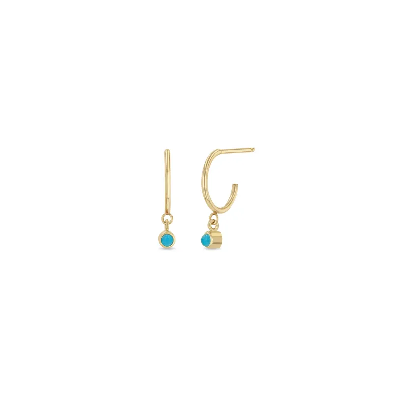 14k Dangling Turquoise Huggie Hoops | December Birthstone sold by Zoe Chicco