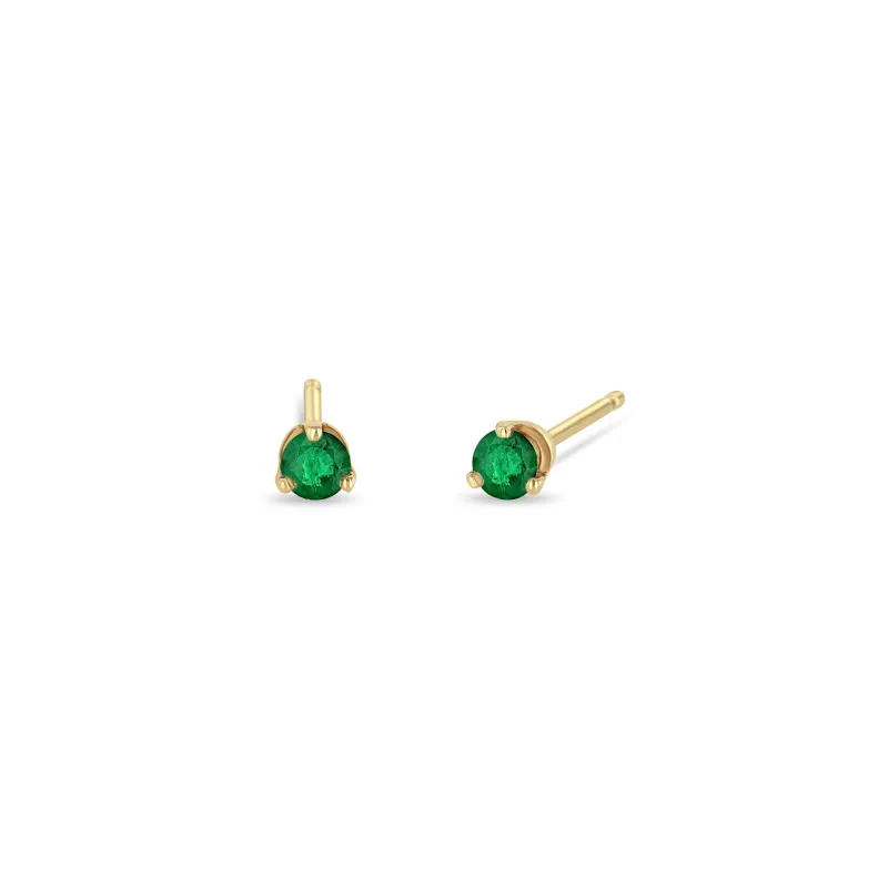 14k Small Emerald Prong Studs | May Birthstone sold by Zoe Chicco