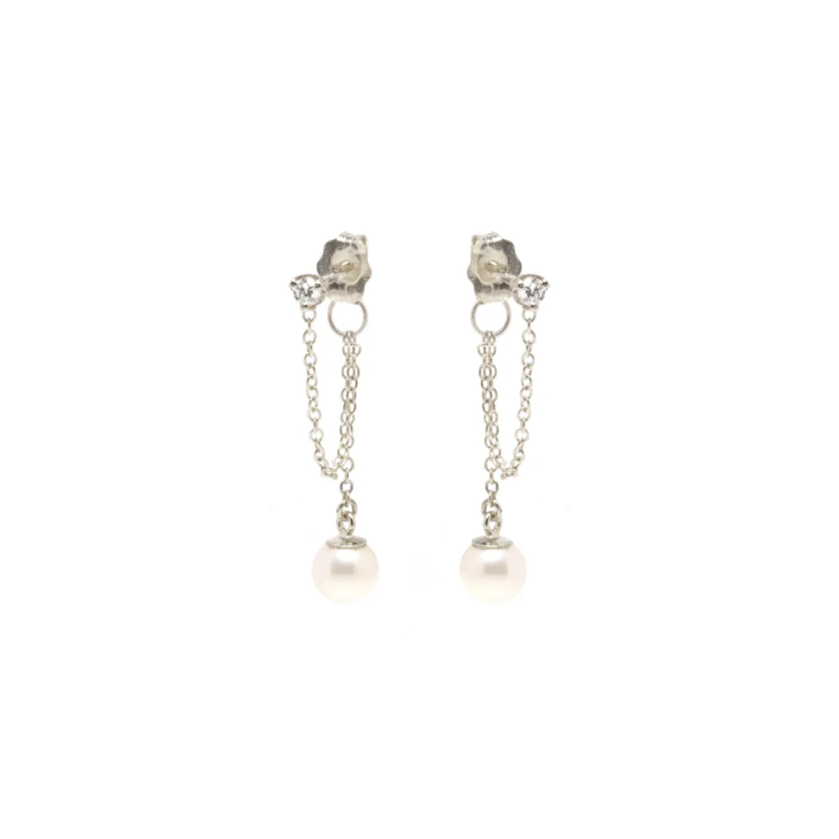 14k Prong Diamond Chain Huggie Earrings with Pearl Drop sold by Zoe Chicco product image thumbnail 4