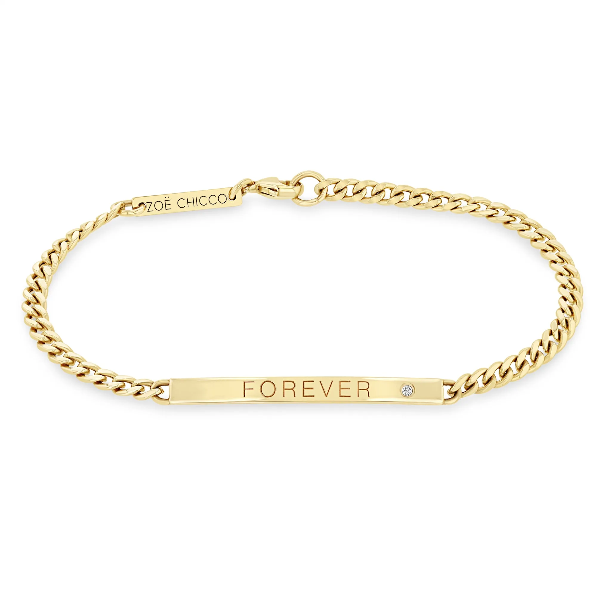 14k Small Curb Chain Personalized ID Bracelet with Diamond sold by Zoe Chicco